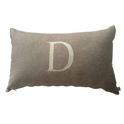 Almofada Individual Com Inicial Single Linho Cinza Bordado Cinza Claro