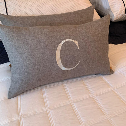 Almofada Individual Com Inicial Single Linho Cinza Bordado Cinza Claro