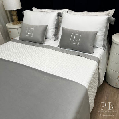 Peseira Dupla Veludo Cinza Claro