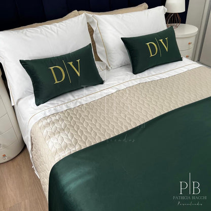 Peseira Dupla Veludo Verde Escuro