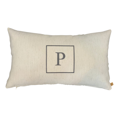 Almofada Individual com Inicial Square Linho Cru Bordado Cinza